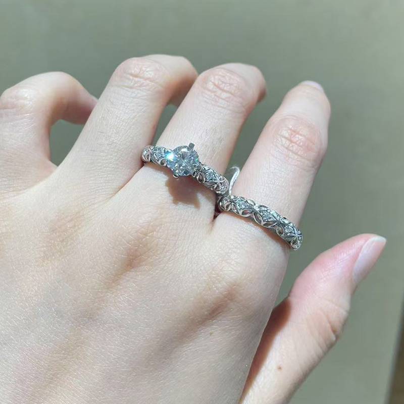 S925银镀白金主副套戒叠戴女戒定制选款主石莫桑钻1.0ct/副石高碳钻